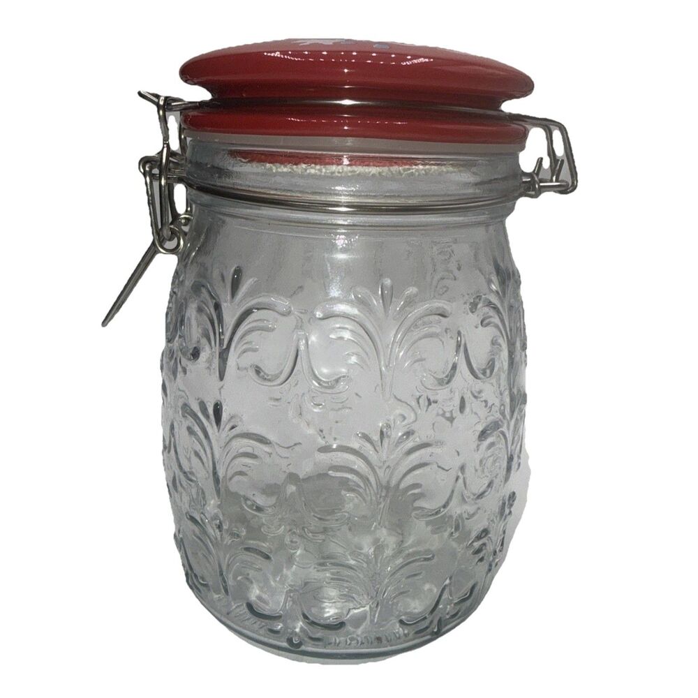 Pioneer Woman ~ CELIA Floral Embossed Clamp Jar w/Ceramic Lid ~ 38 Ounce Jar